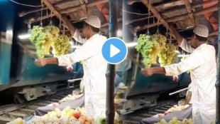 Fruit Vendor or shopkeeper for working hard to protect his goods Man stands guard with a long knife Watch Viral Video