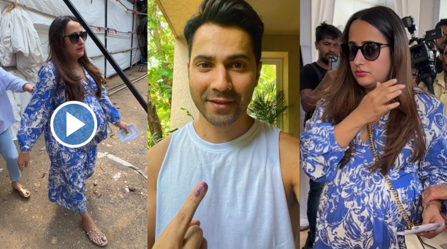 Natasha Dalal grown baby bump spotted during voting netizens asked where is Varun Dhawan