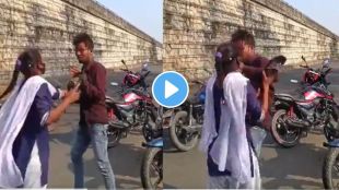 a girl beating a guy by chappal or footwear as he Was Passing Bad Comments on School girls