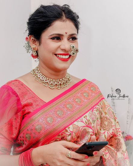 Ashvini Mahangade Red Nauvari Saree