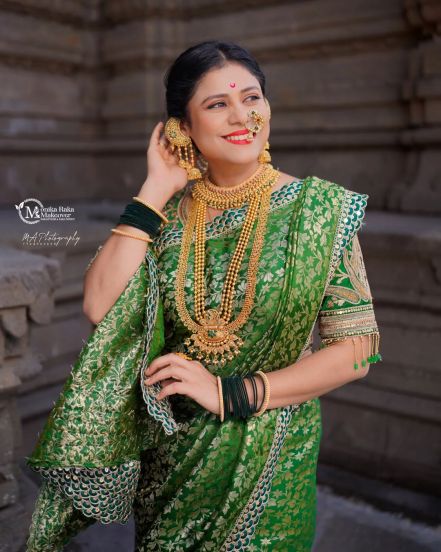 Ashvini Mahangade Red Nauvari Saree