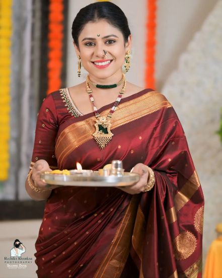 Ashvini Mahangade Red Nauvari Saree
