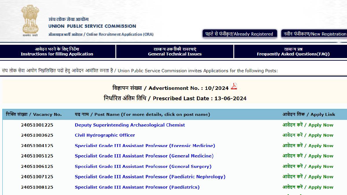 Union Public Service Commission released Specialist Recruitment for 322 various positions check out other deatils