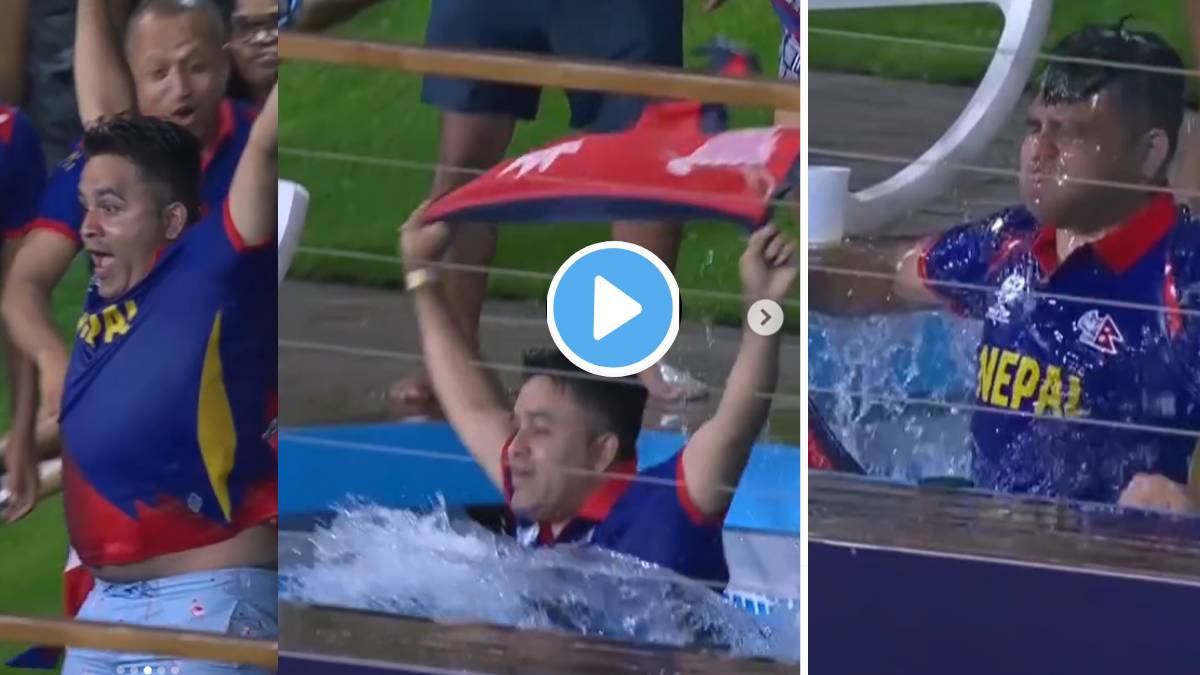 Nepal fan jumps into swimming pool Video viral in BAN vs NEP match