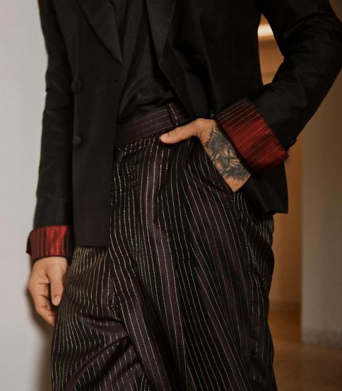 Prateik Babbar Cannes suit was made from Smita Patil Kanjeevaram sarees