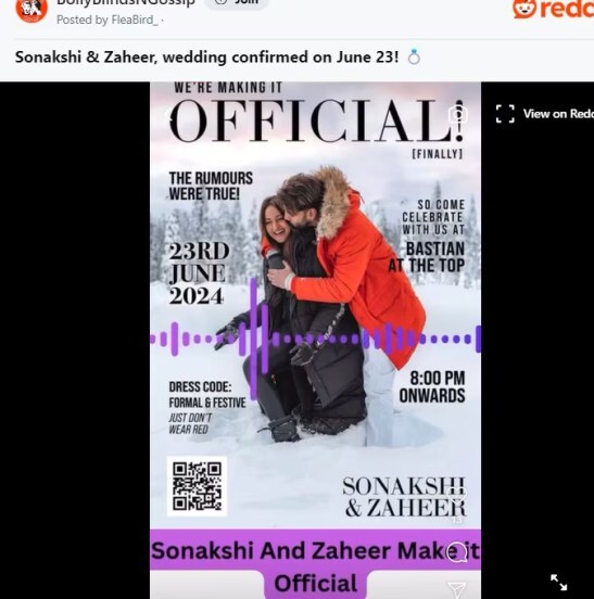 Sonakshi Sinha Zaheer Iqbal wedding Invitation