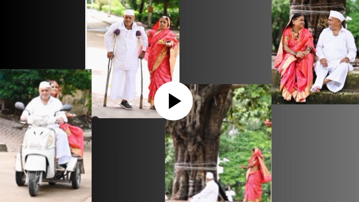old man loves his wife so much he brings his wife on bike to worship of vat vruksh on vat Purnima