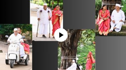 old man loves his wife so much he brings his wife on bike to worship of vat vruksh on vat Purnima