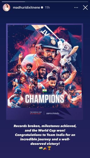 madhuri dixit T 20 worldcup won by india bollywood celebrity wishes shared social Media post