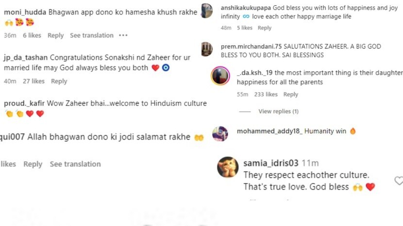 sonakshi sinha zaheer iqbal wedding comments
