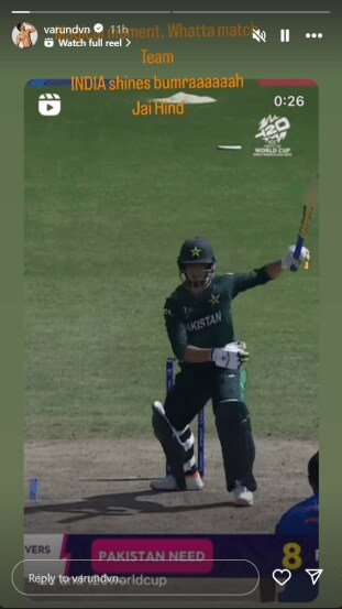 t 20 worldcup India-pakistan match varun dhawan shared Social media after winning the match