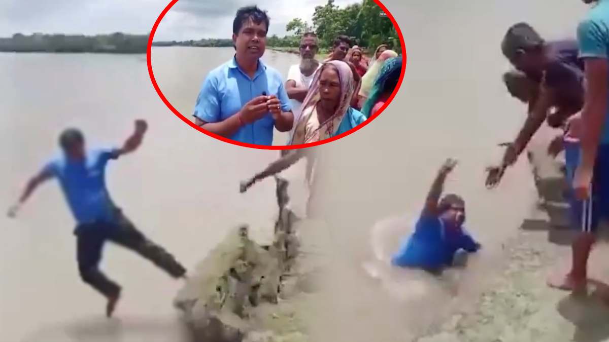 Reporter Falls in river while reporting assam flood
