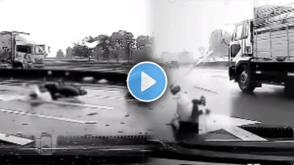 speeding bike crash at highway road during heavy rain horrifying bike accident viral video