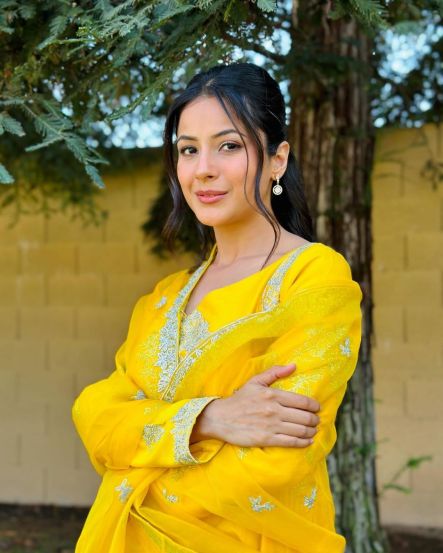 Shehnaaz Gill Yellow Anarkali Dress