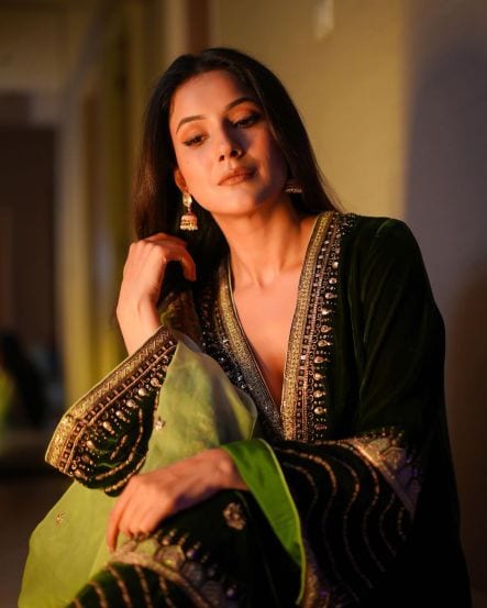Shehnaaz Gill Yellow Anarkali Dress