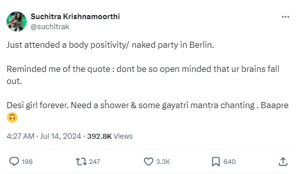 Suchitra Krishnamoorthi attended naked party