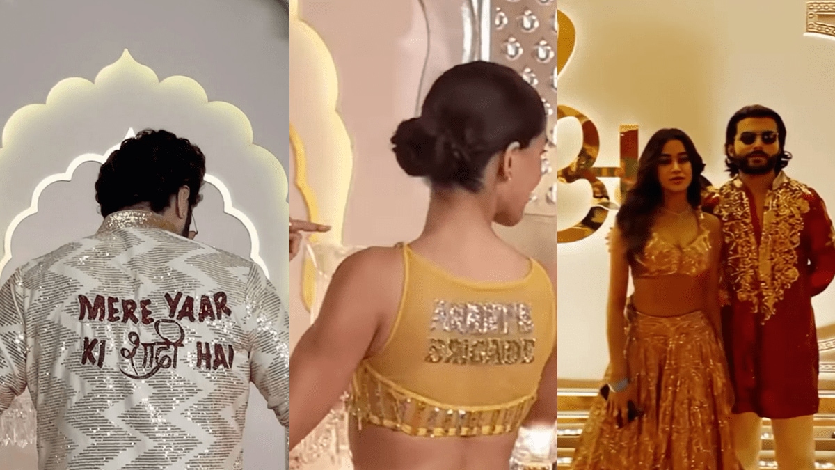Anant ambani radhika merchant wedding Bollywood celebrities look with Anants brigade slogan
