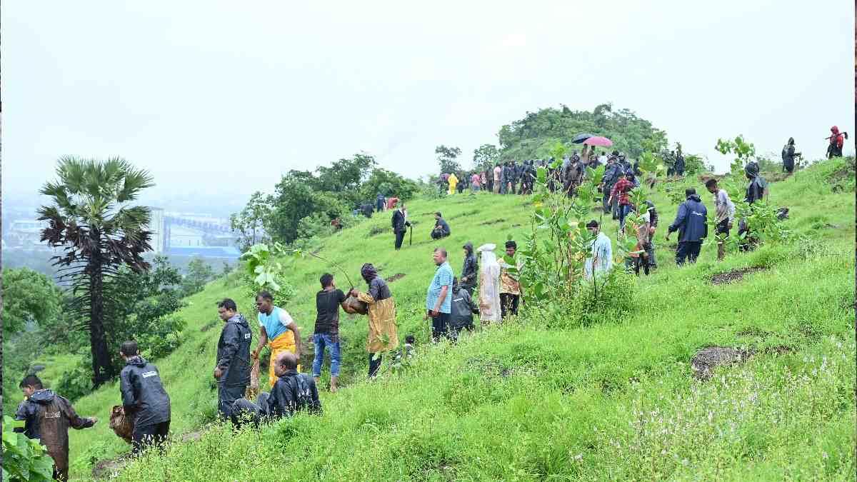 Panvel, 1000 Trees Planted by Shri Members, 1000 Trees Planted by Shri Members in panvel, Nature Conservation Drive, Pale Budruk Village, Annual Nature Conservation Drive, loksatta news,