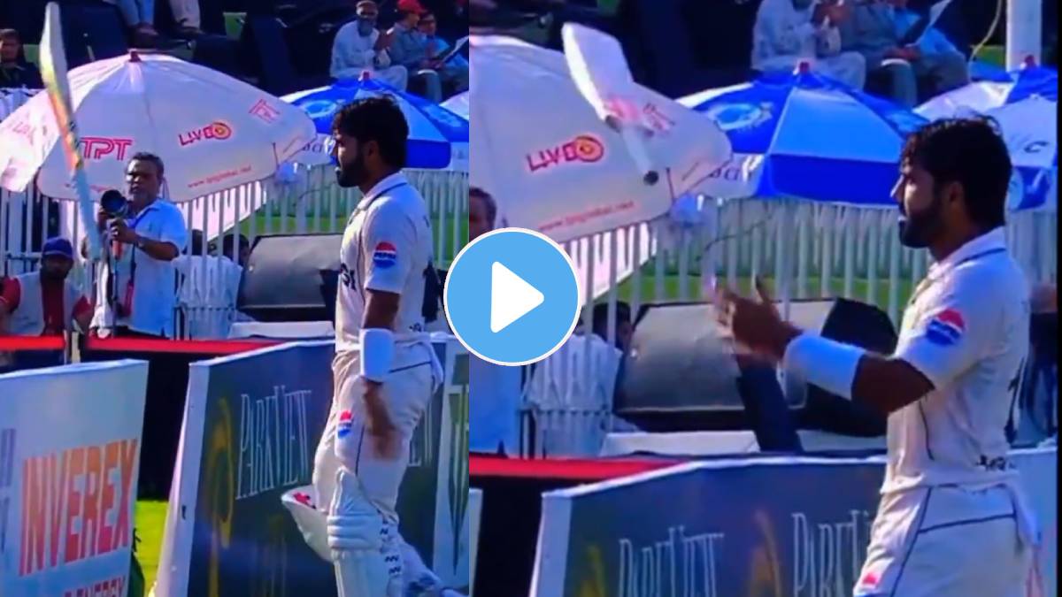Mohammad Rizwan throwing the bat at Babar Azam after returning not out on 171 runs