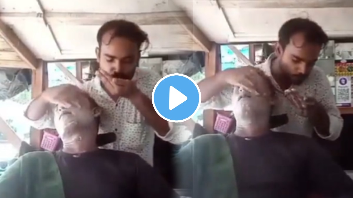 Viral Video Of Barber spit in hand while giving massage to customer in up salon shocking video