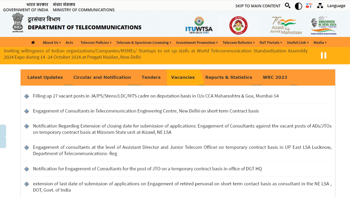 Ministry of Communication Recruitment 2024 Applications open for 27 vacancies dot.gov.in check details here