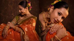 shreya-budge-instagram-photo-orange-saree