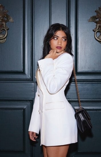 Rashmika-Mandanna-White-blazer-dress-for-versace-fashion-show