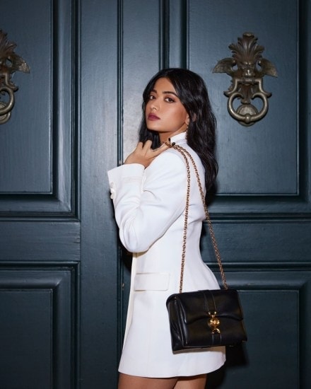 Rashmika-Mandanna-White-blazer-dress-for-versace-fashion-show