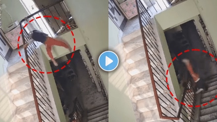 Little boy fell down from stairs viral video on social media