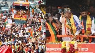 Chandrakant patil BJP candidate from Kothrud constituency during the road show on his way to filing nominations for assembly elections