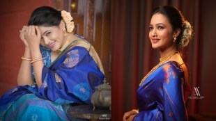 Marathi Actress Blue Saree Look