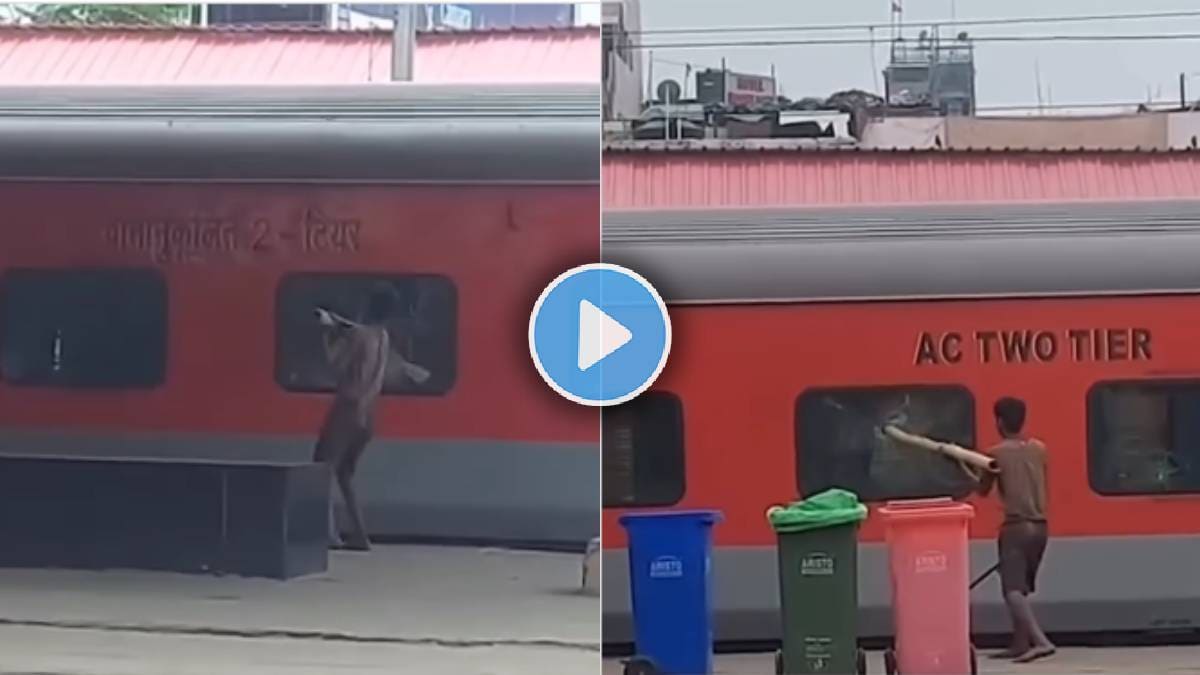 indian railway viral video man breaks train window