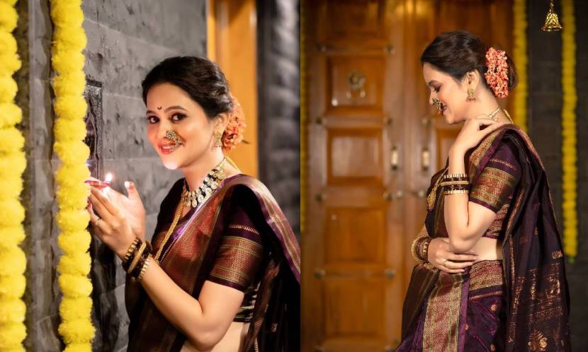 पैठणी नऊवारी साडीतील लूकवर स्वातीने पारंपरिक दागिने(Traditional Jewellery) परिधान केले आहेत.
