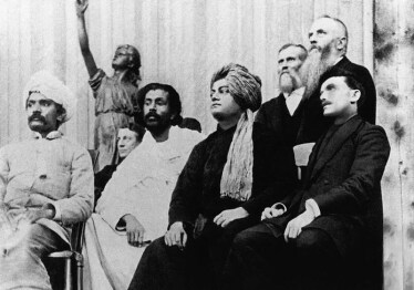 Swami Vivekananda on the Platform of the Parliament of Religions in Chicago in 1893.