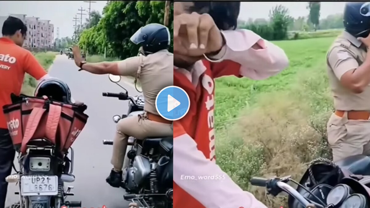 Police helped zomato delivery boy after his bike stopped working humanity viral video on social media