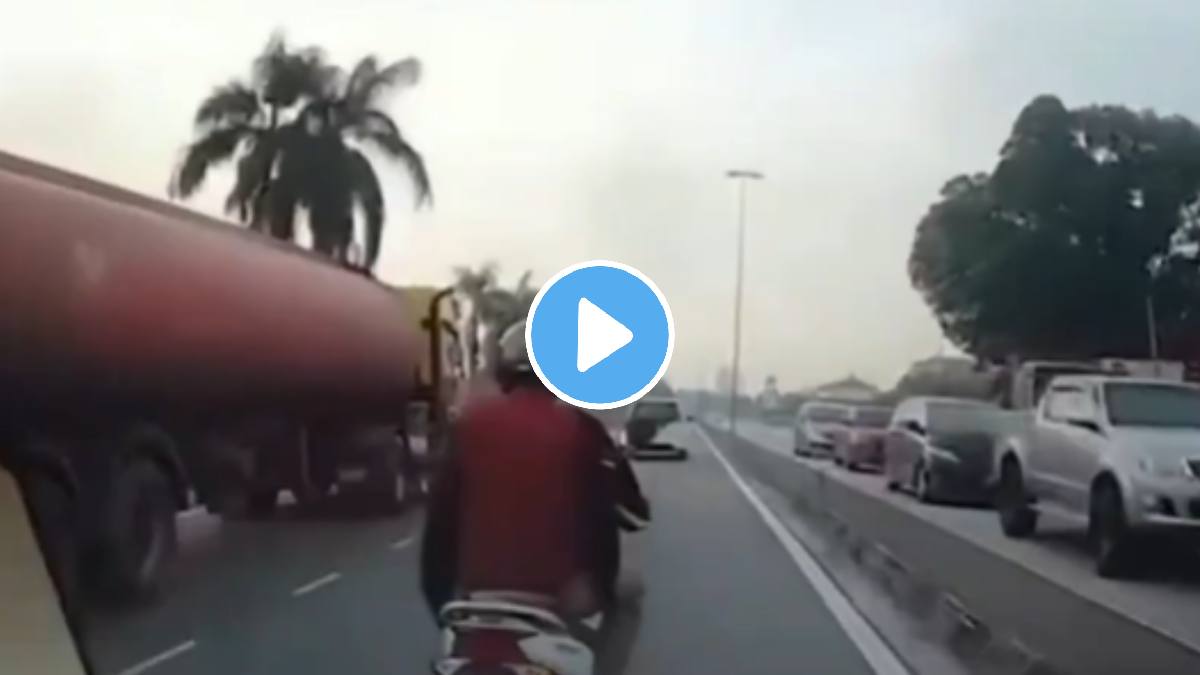 Tanker accident shocking video goes viral on the internet truck and bike accident know in marathi