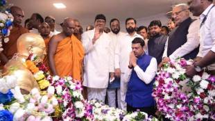 chief minister Devendra fadanvis dcm Eknath shinde and ajit pawar pays tribute to dr Babasaheb Ambedkar on mahaparinirvan diwas at chaityabhoomi