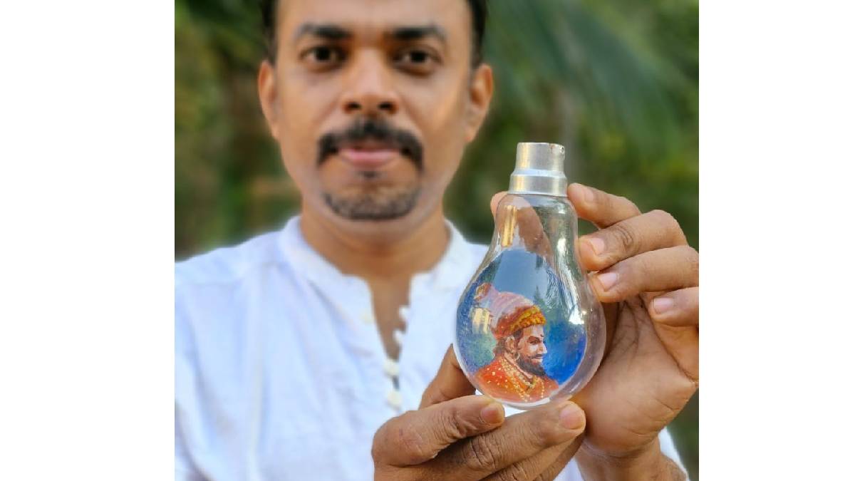 Portrait of Chhatrapati Shivaji Maharaj created in an electric bulb