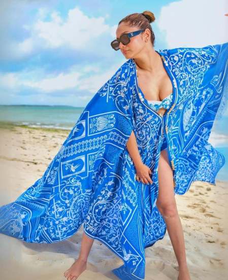 Ankita lokhande in sky blue monokini photoshoot on beach