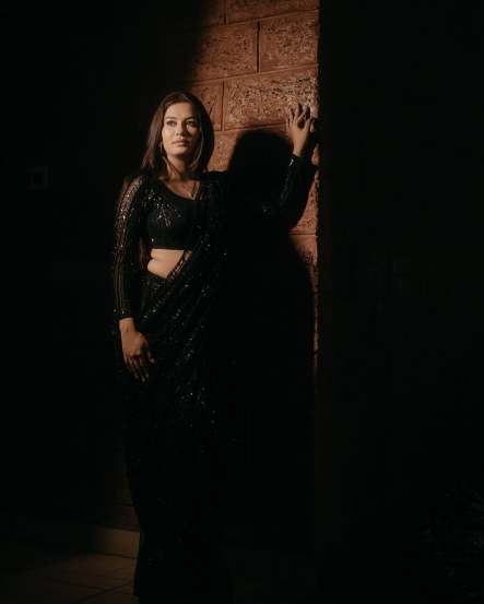 Saavalyachi Janu Saavli Fame Actress Disha Pardeshi shares pictures in Black Designer Saree on social media