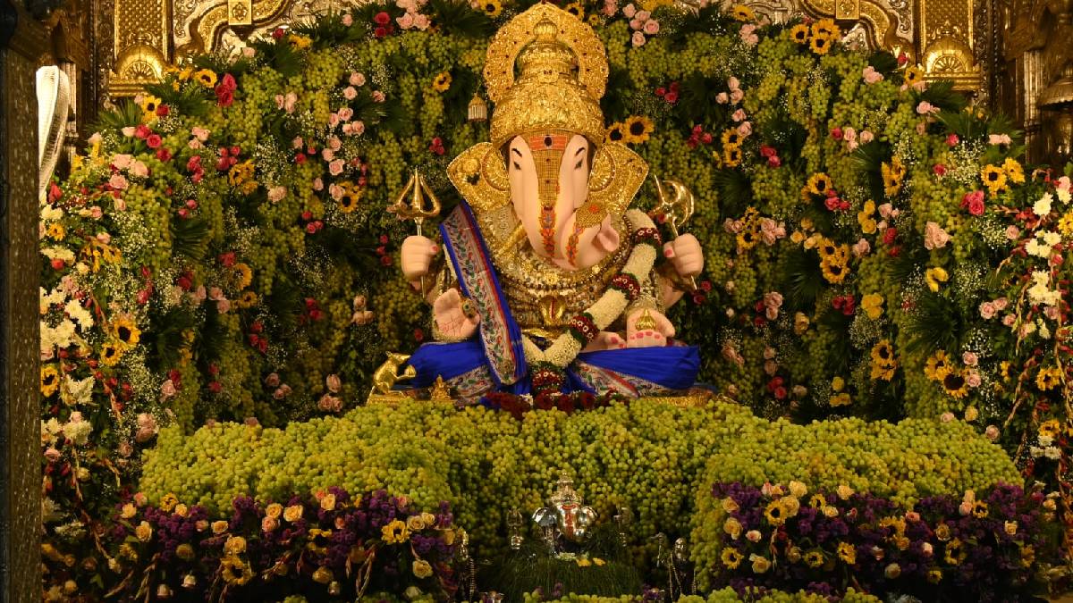 Grapes decorate shreemant Dagdusheth Halwai Ganapati temple and celebrate the Grape Festival pune