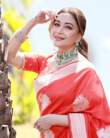 Madhuri Dixit Nene Red Saree Look