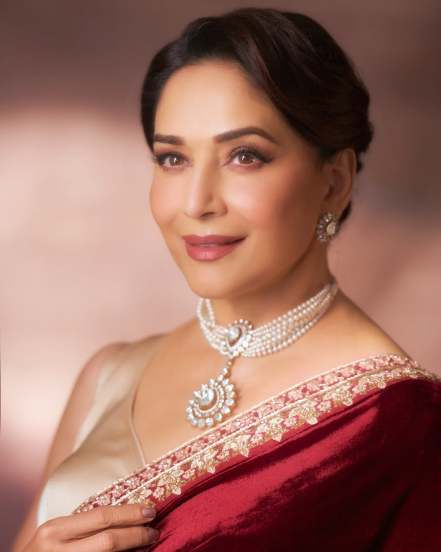 Madhuri Dixit Nene Red Saree Look