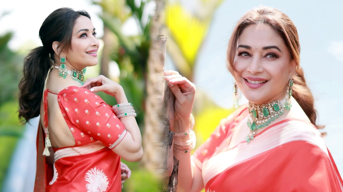 Madhuri Dixit Nene Red Saree Look
