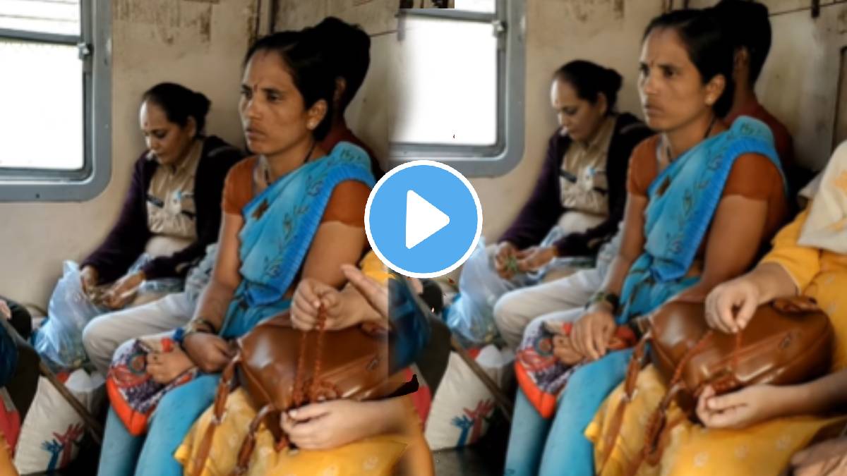 Female police officer picking vegetables in Mumbai local goes viral on social media