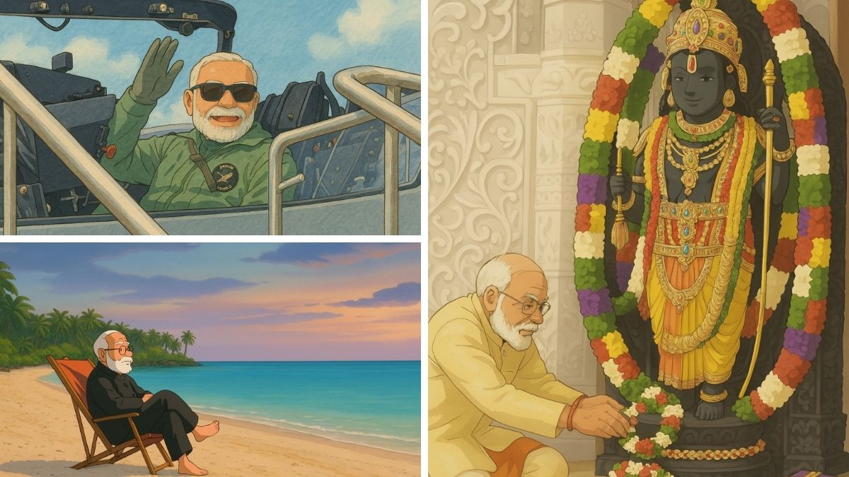 AI-generated image of PM Modi in Studio Ghibli style, shared by the government with the tagline "Main character? No. He's the whole storyline."