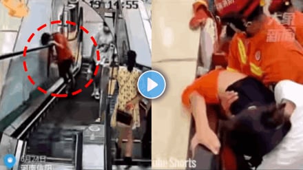 Shocking video of a boy head stuck into escalator video viral on social media