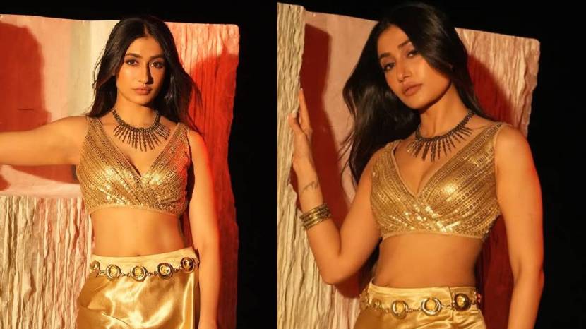 dhanshree verma in golden dress