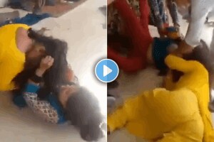 Shocking video of fight between school teacher and anganwadi worker in mathura video viral on social media