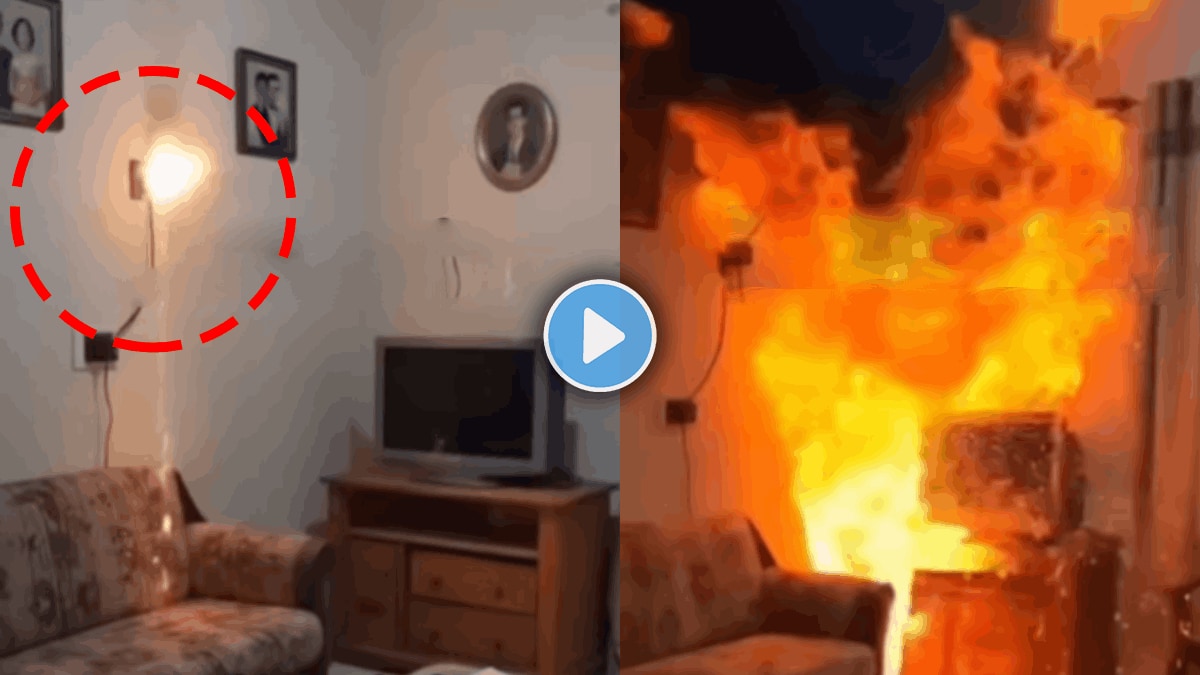 Shocking video of house caught fire due to overnight charging of phone video viral on social media